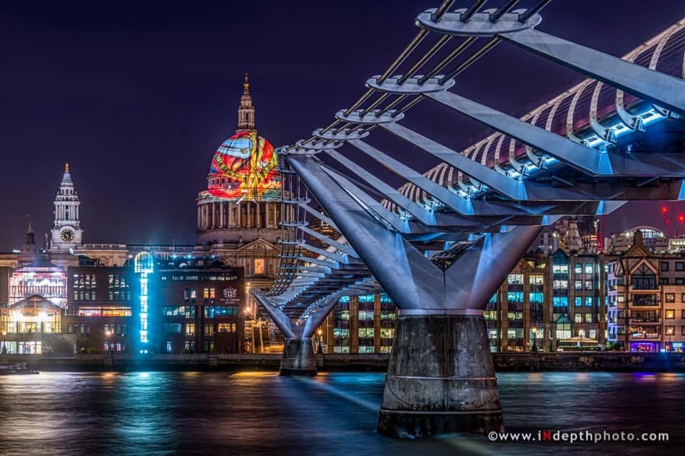 Millennium Bridge and St Paul's at night