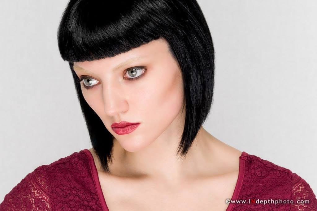 Close model portrait with burgundy top