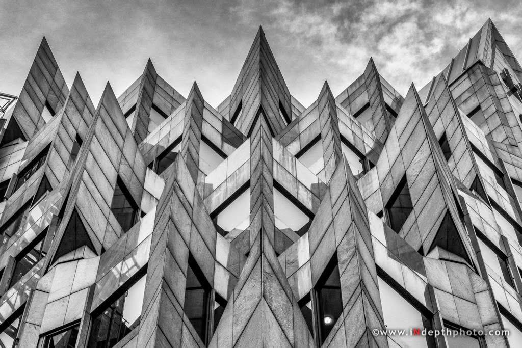 Black and white geometric facade
