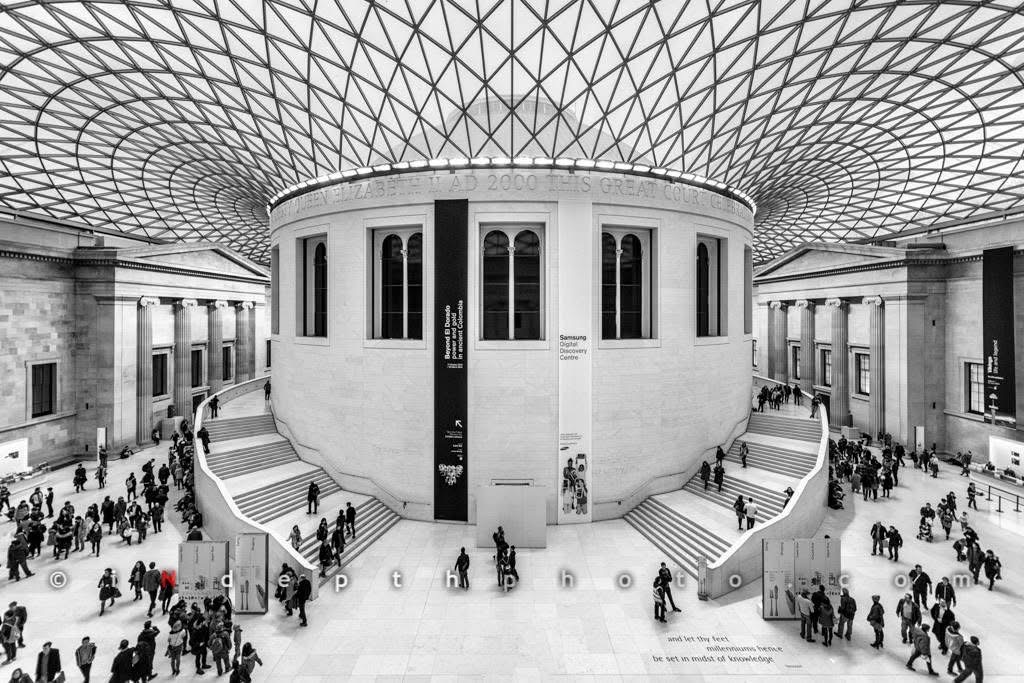 British Museum atrium in black and white