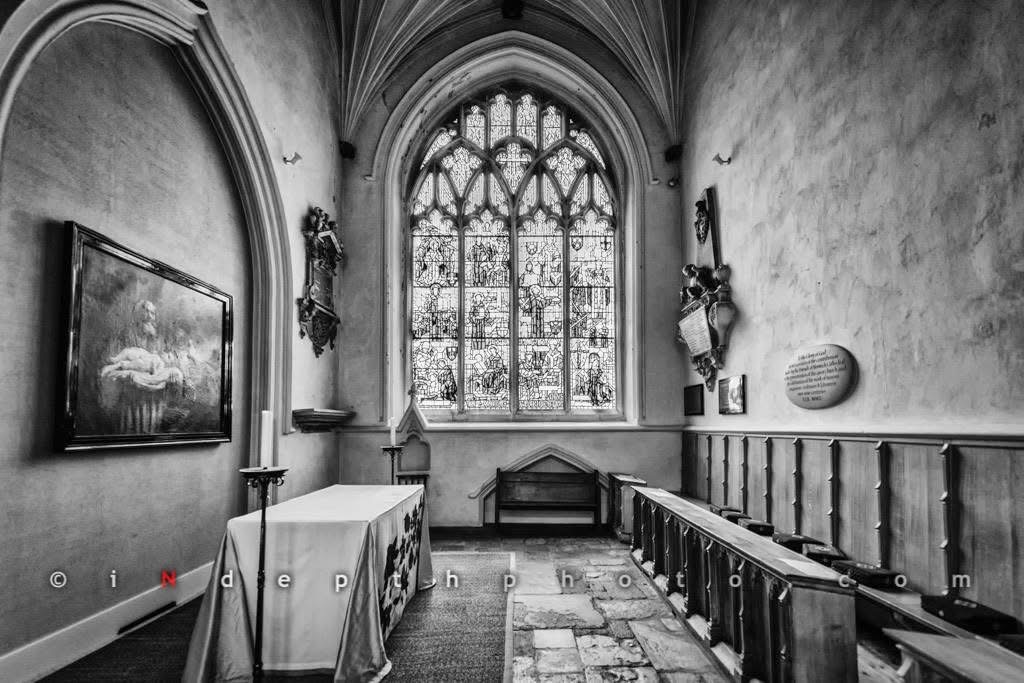 Black and white chapel interior