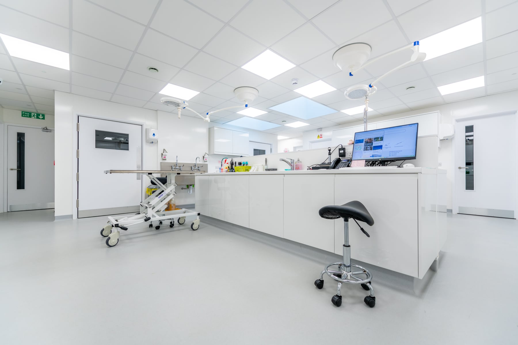 Bright modern veterinary treatment room