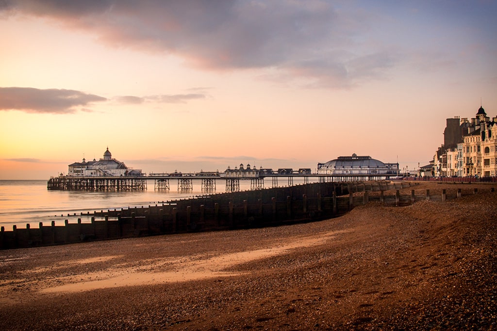 Eastbourne Pier and seafront at sunset