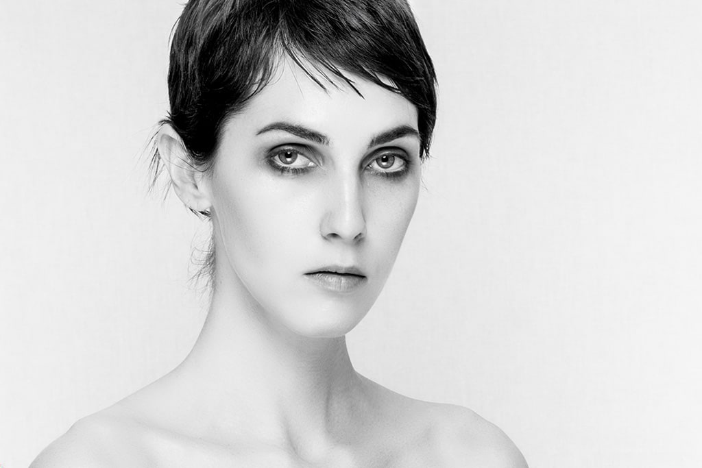 Black and white portrait of Julie